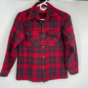 Vintage 60s Pendleton pure virgin wool kids medium button up red plaid shirt
